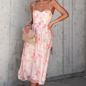 Vici Pink Ruched Sundress Sleeveless Midi
